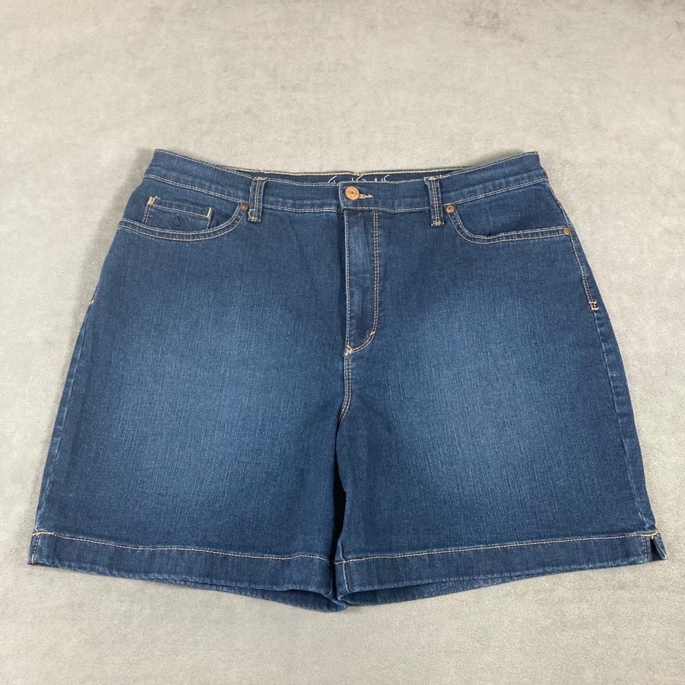 Gloria Vanderbilt Amanda High Rise Slimming Denim Shorts Dark Wash Blue Size 14